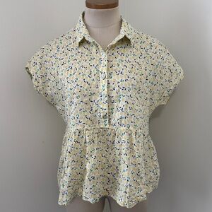 Cynthia Rowley Small 100% Linen Lemons Peplum Blouse Top ~ Lagenlook Cottage